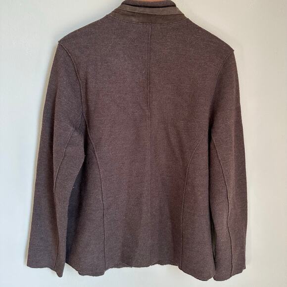 Eileen Fisher Merino Wool Lamb Leather Brown Button Jacket Pockets Size Large - Picture 4 of 9